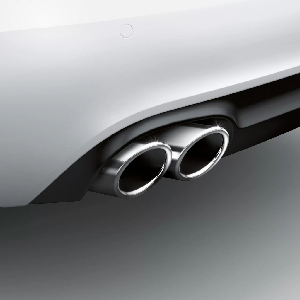 Sport tailpipe trims, for vehicles with a twin tailpipe on the left, chrome-finished, silver